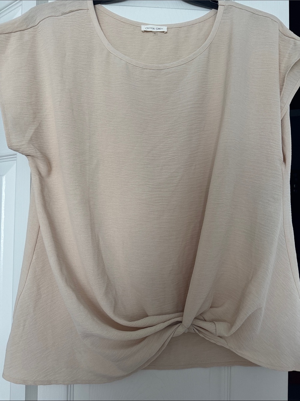 Olivia Grey Women's Knot-Front Crop Top in Light Beige